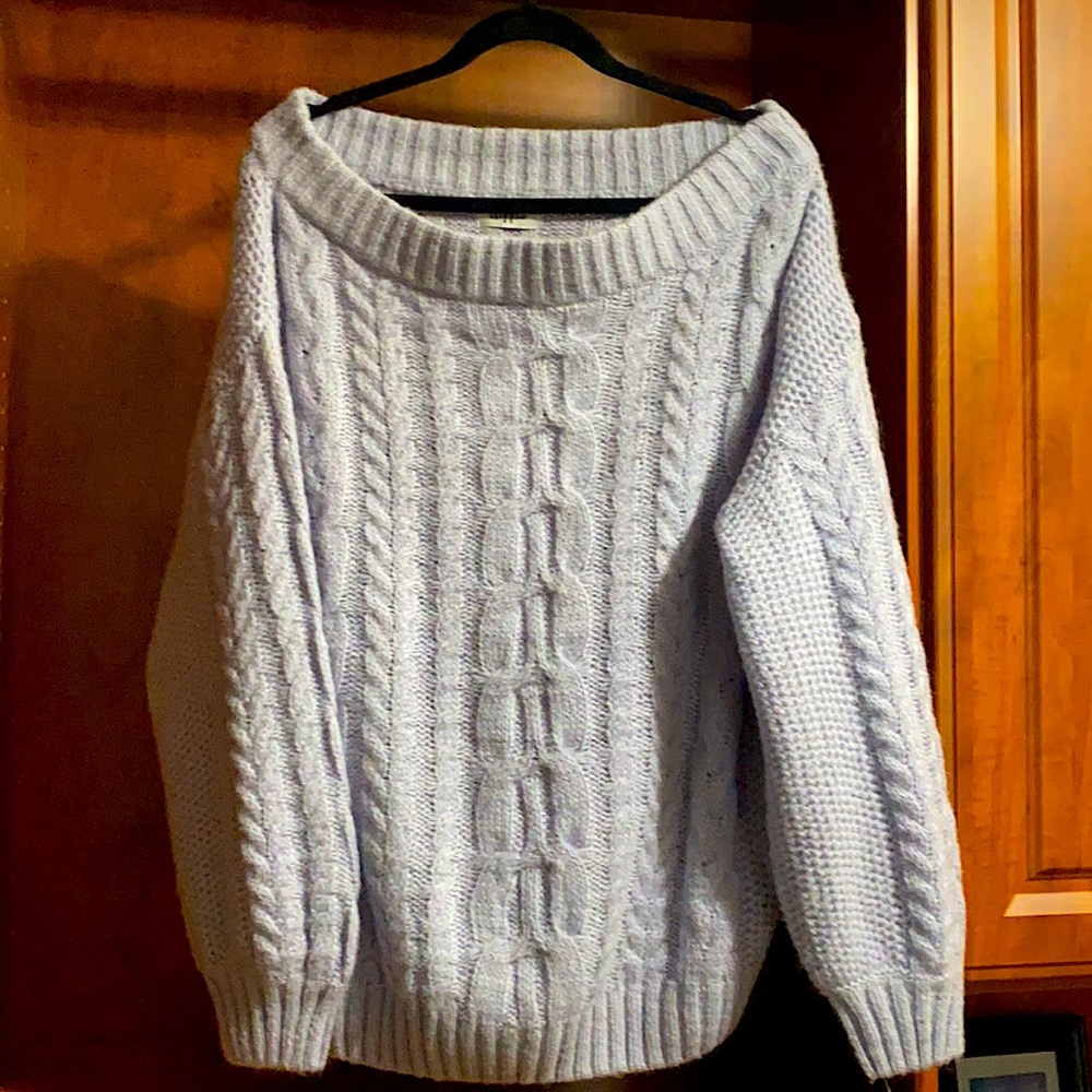 Military Hippie light blue off the shoulder cozy sweater. One size.
